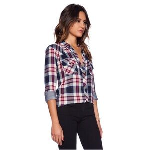 Rails x Revolve Kendra Button Down in Navy & Magenta SZ Medium